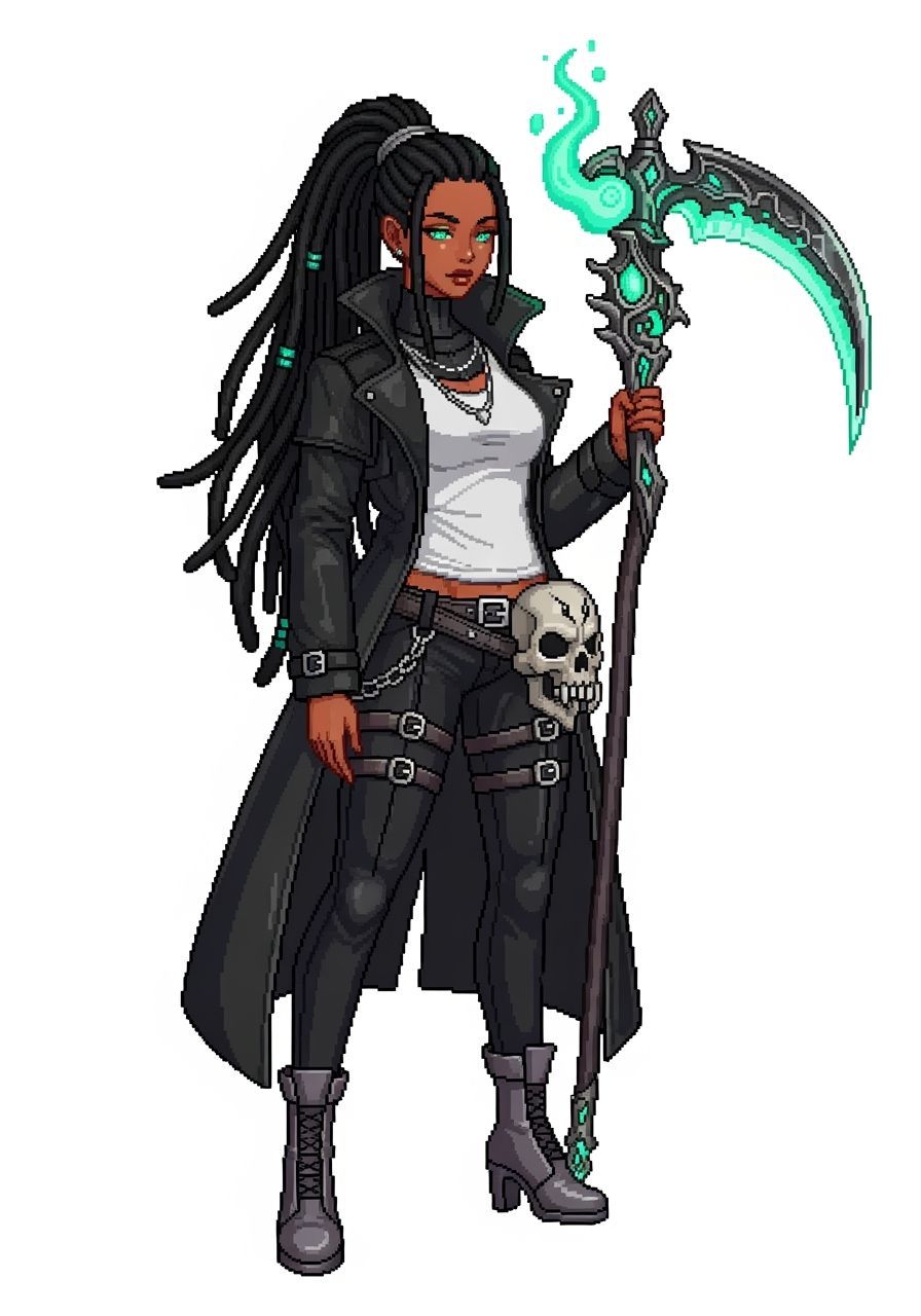 Fantasy Warrior with Glowing Scythe in Pixel Art