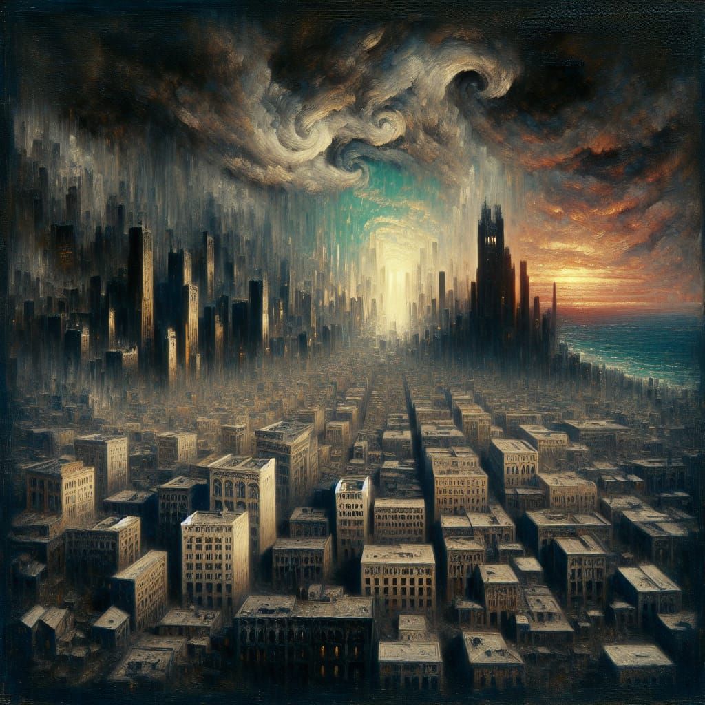 Surreal Cityscape in Late 19th-Century Symbolism Style