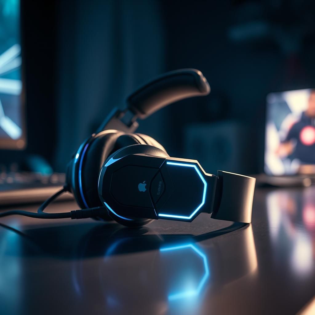 Pro Gamer Headset on Reflective Surface in 8K
