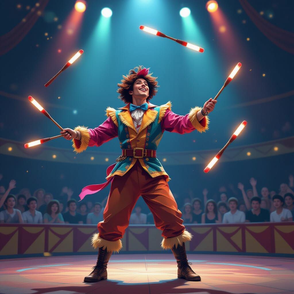 Juggler in Circus with Glowing Clubs, Digital Painting