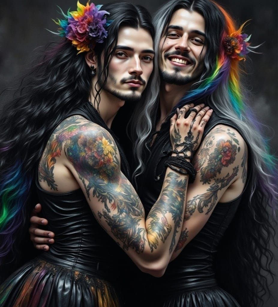 Gothic Romance Scene in Watercolor Oil Painting