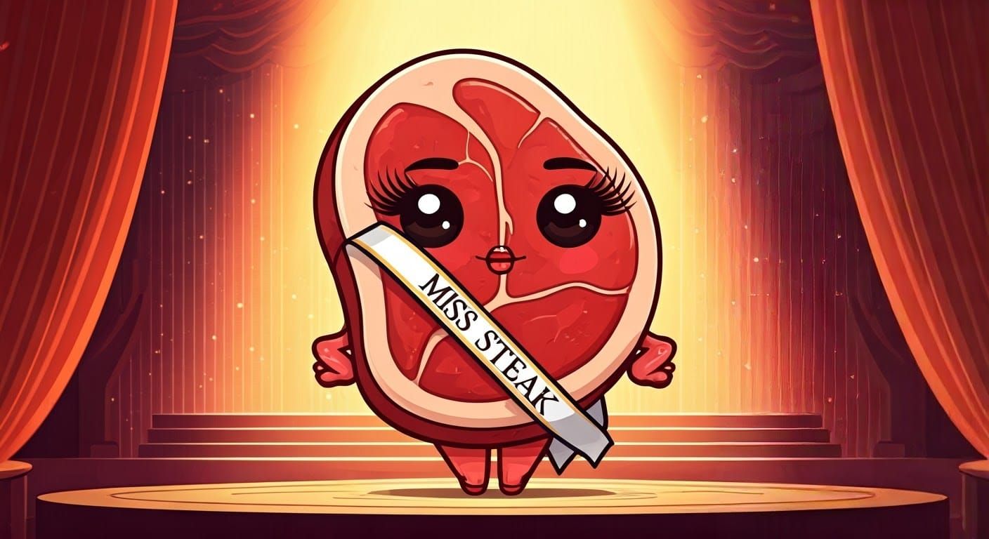 Chibi Kawaii Steak Beauty Queen on Stage