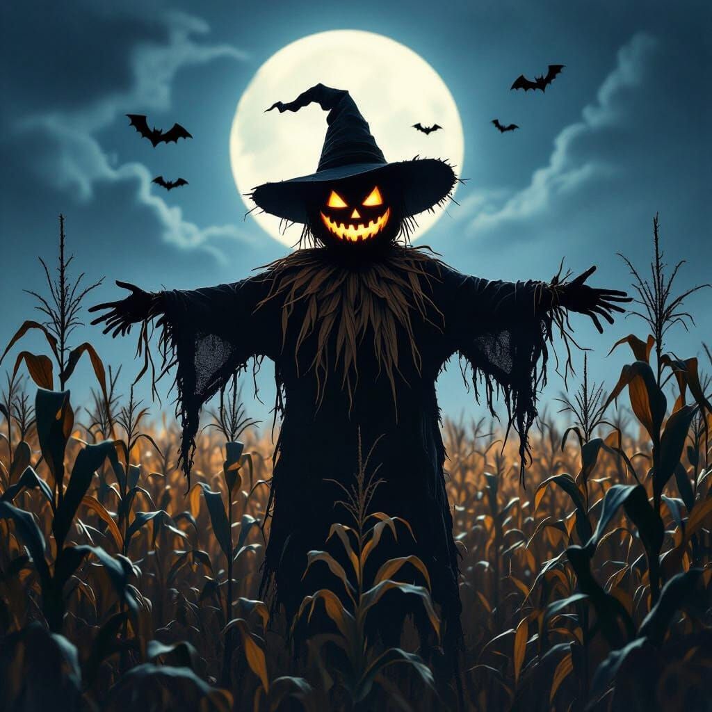 Haunting Halloween Scarecrow with Jack-o'-lantern Head