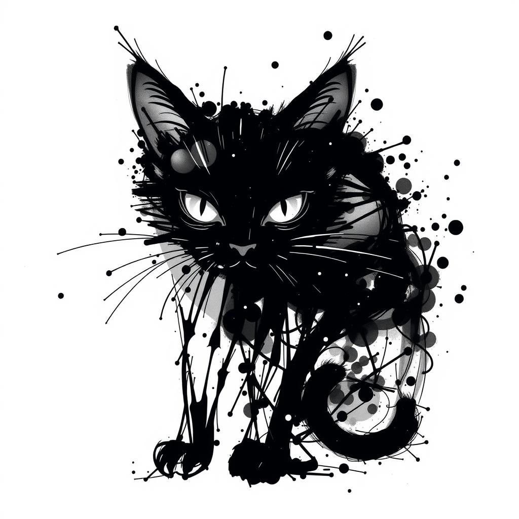 Abstract Cat in Black Ink Splashes