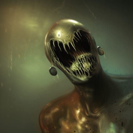 Hyperrealistic Decayed Chrome Figure Screaming