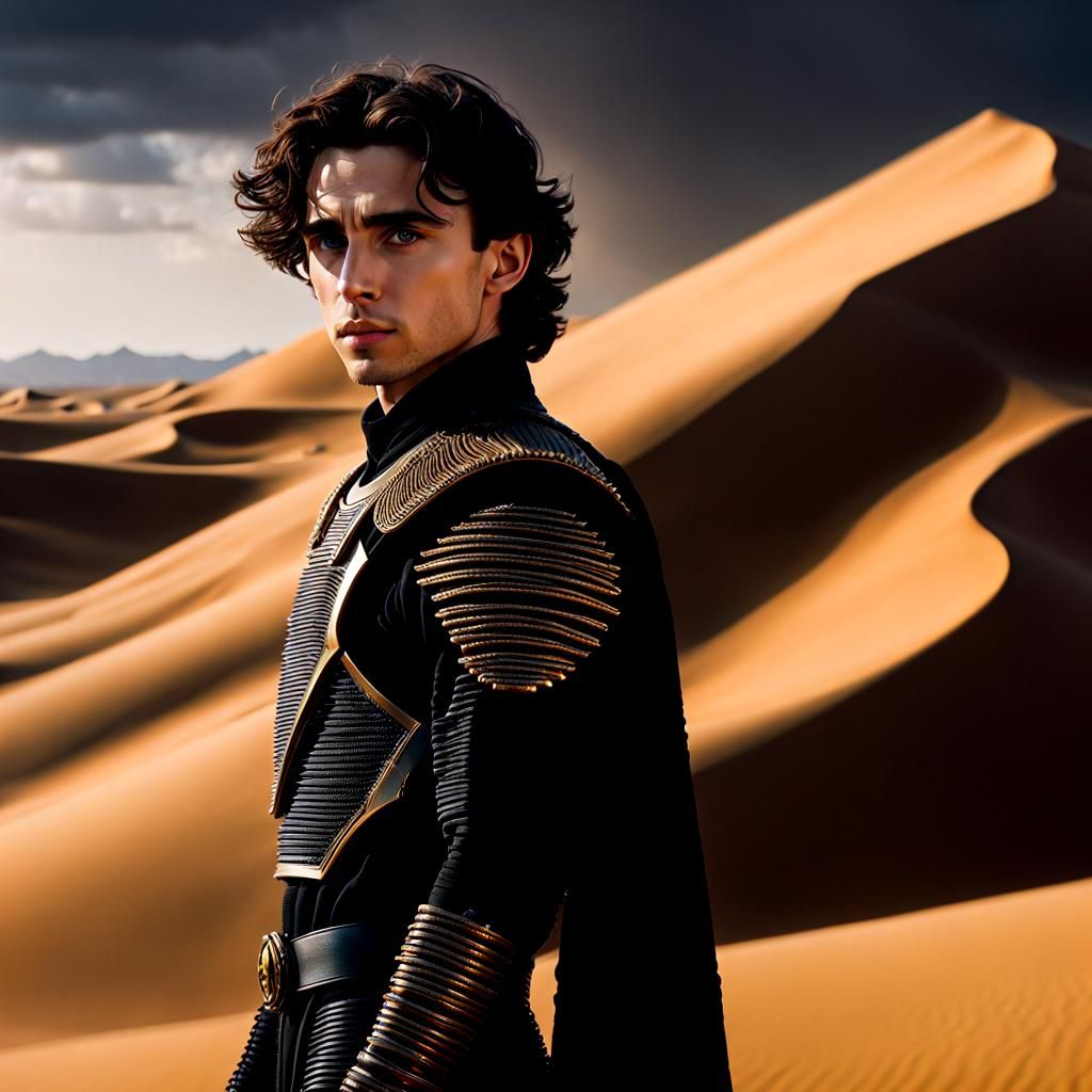 Detailed Portrait of Paul Atreides in Dune Stilsuit