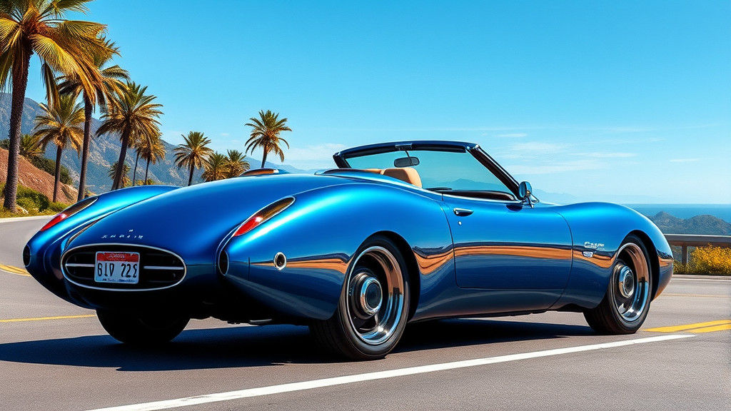 Futuristic Convertible on Coastal Road, Metallic Style