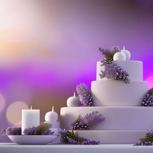Modern Wedding Cake with Lavender, Hyperdetailed Splash Art