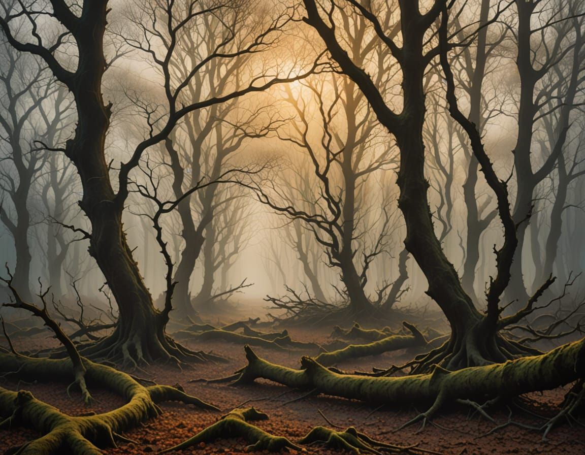 Ethereal Mist Creeps Through Ancient Woodland