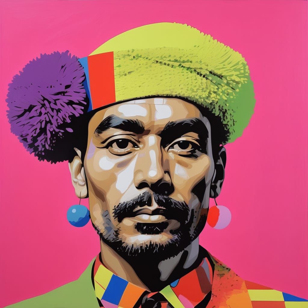 Cubist Pom Pom Portrait in Pop Art Style