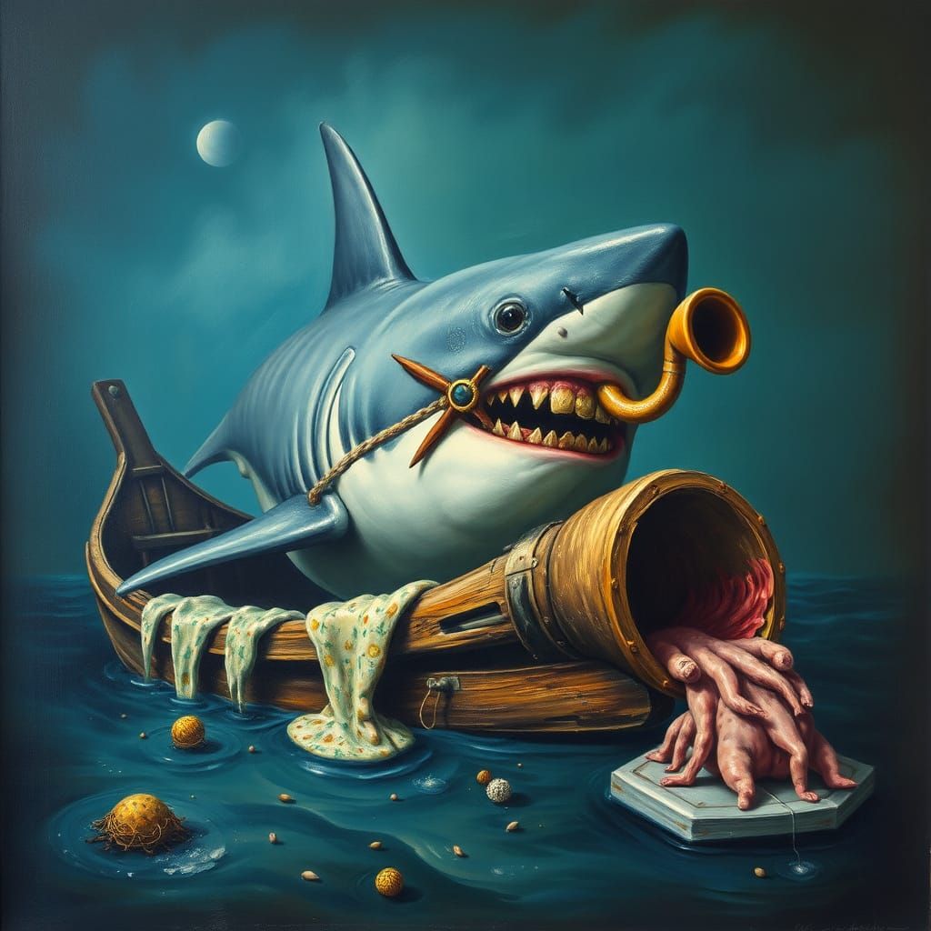 Surreal Pirate Shark in Dreamlike Salvador Dali Style