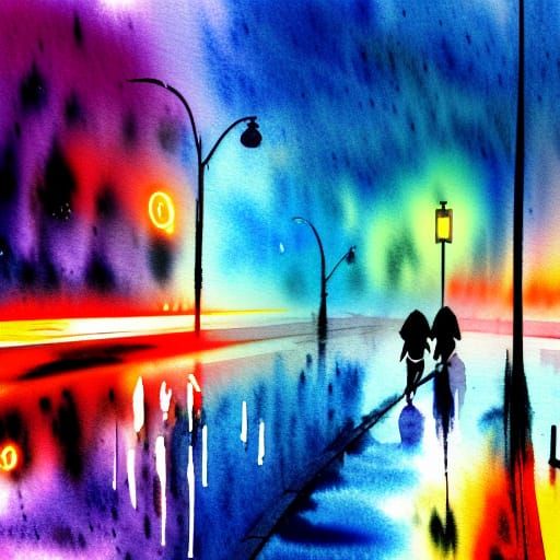 Running in the Rain: Splash Art Watercolor