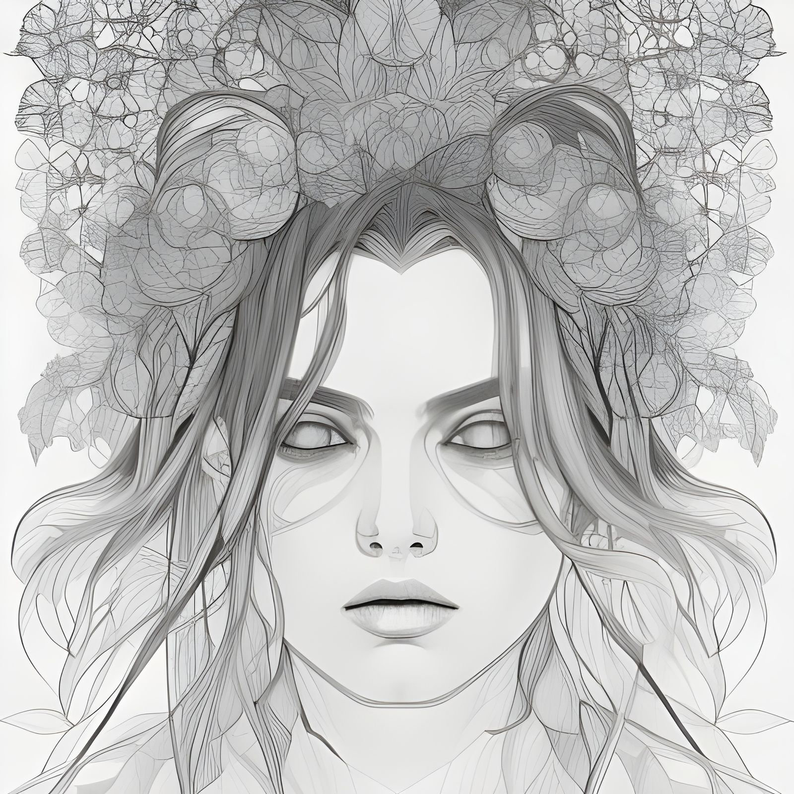 Forest Portrait Coloring Sheet in Art Nouveau Style