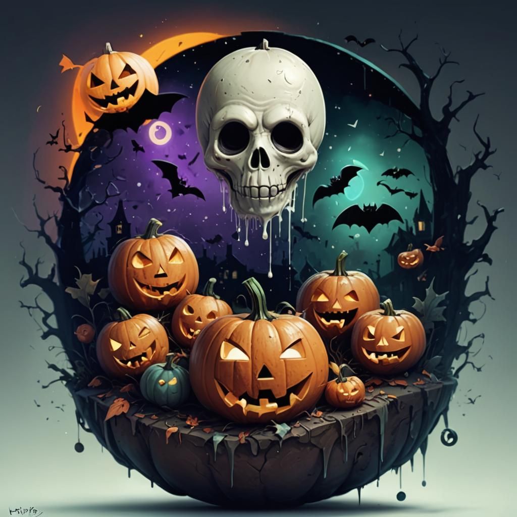 Whimsical Halloween Scene in 3D Digital Art Style