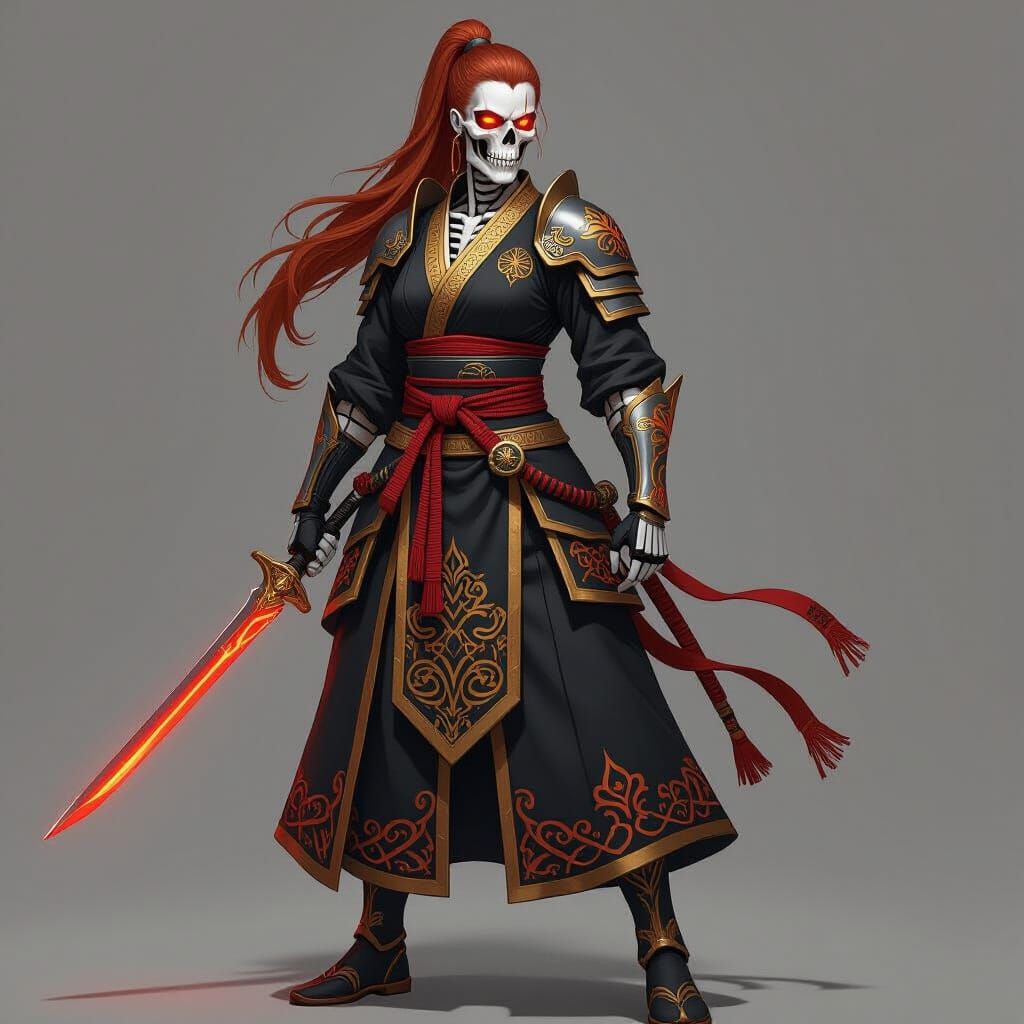 Skeletal Warrior in Regal Black and Gold Outfit