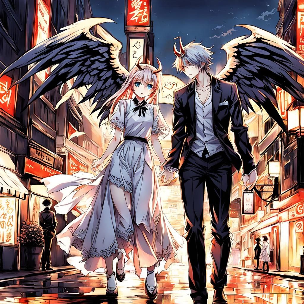 Angel and Demon Date Night in Anime Style