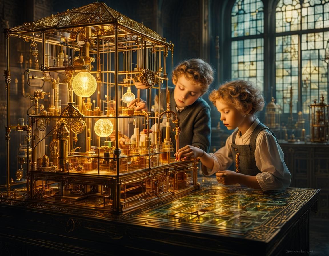 Marie Curie's Laboratory with Golden Fairies
