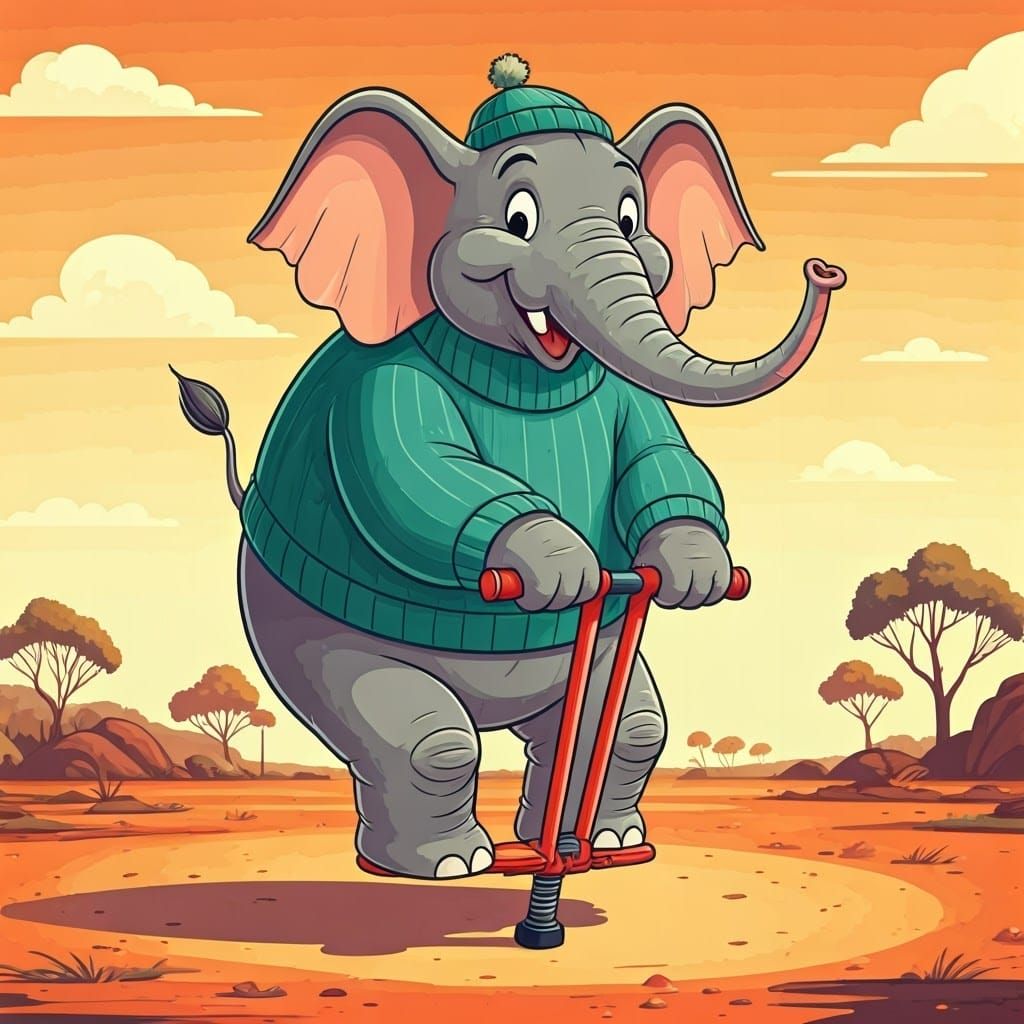 Cartoon Elephant on Pogo Stick in Australia