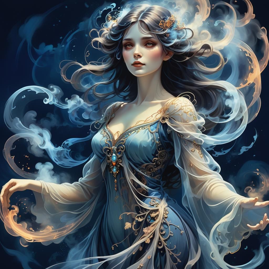 Ethereal Ghost in Gothic Art Nouveau Illustration