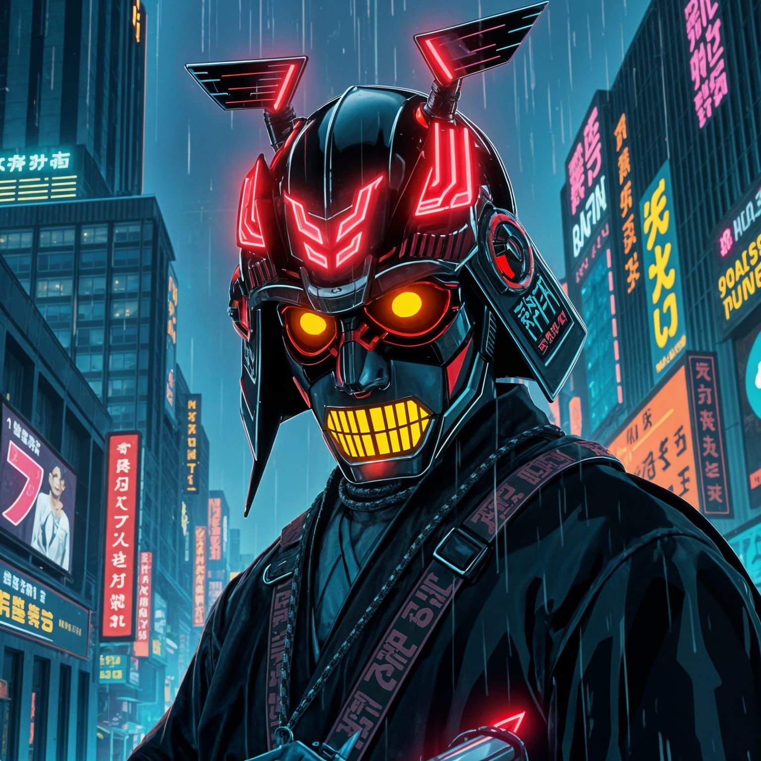 Cyberpunk Samurai Mask with Neon Lights