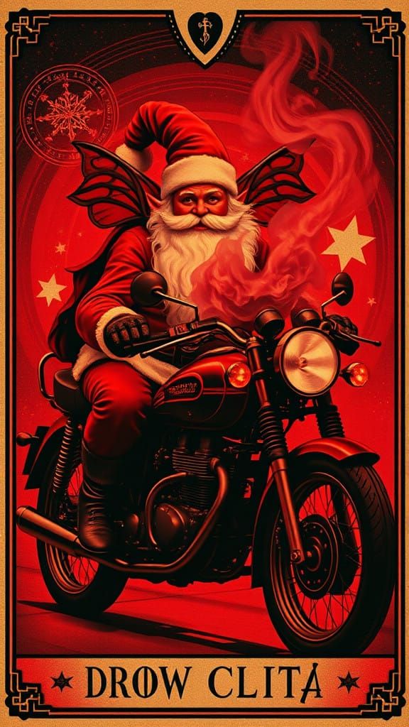 Gustav Klimt Style Double Exposure of Drow Elf Santa Riding...