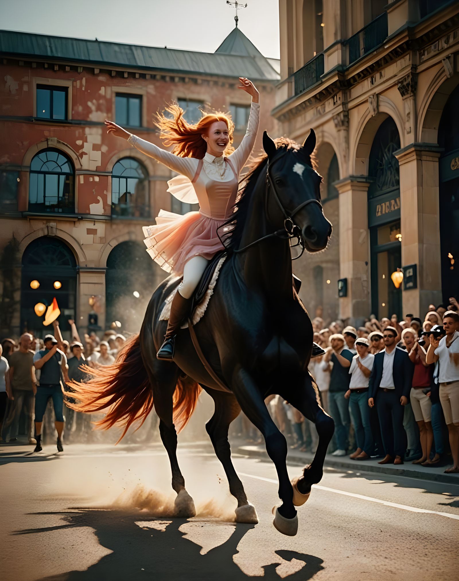 Victorious Ballerina on Black Stallion at Finish Line