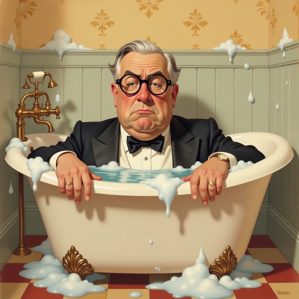 Taft Bathtub Mishap in Rockwell Style