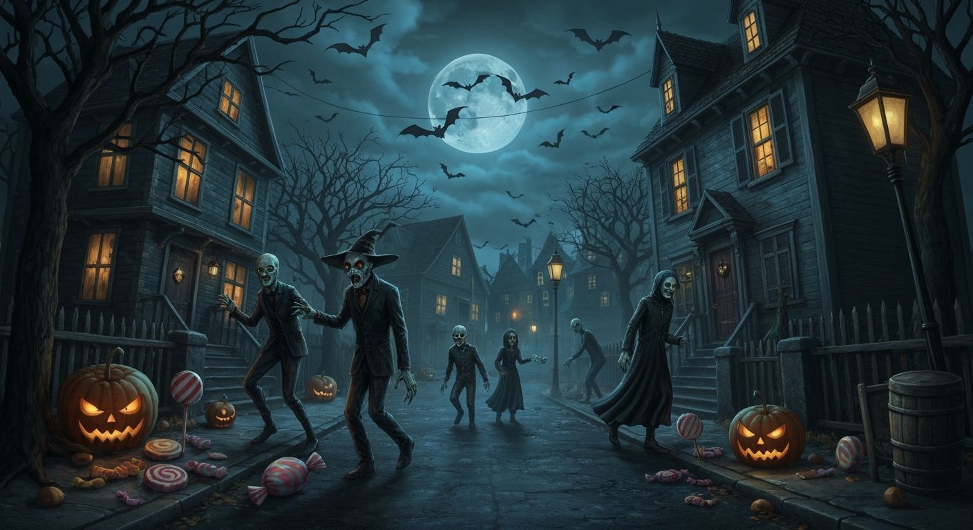 Chilling Halloween Night with Undead Trick-or-Treaters