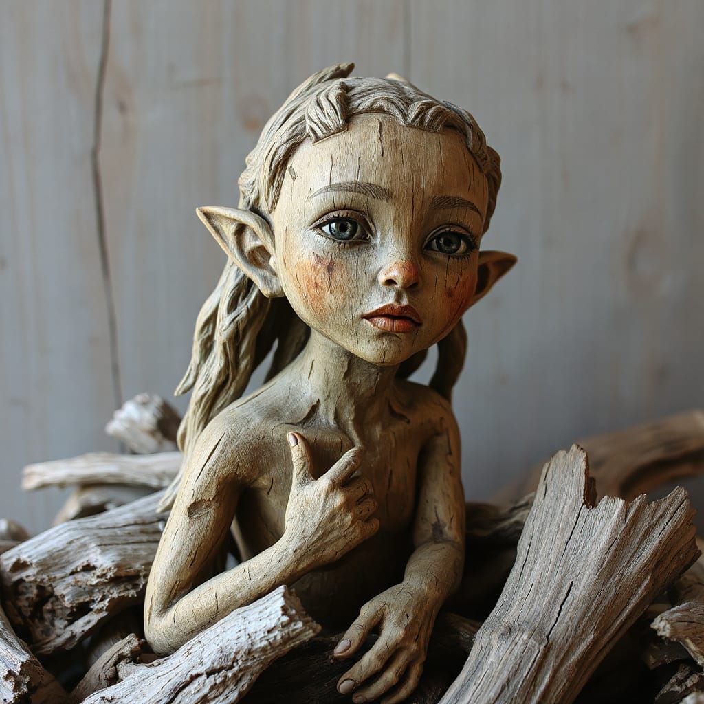 Wooden Dryad Portrait in Rustic Mystical Style
