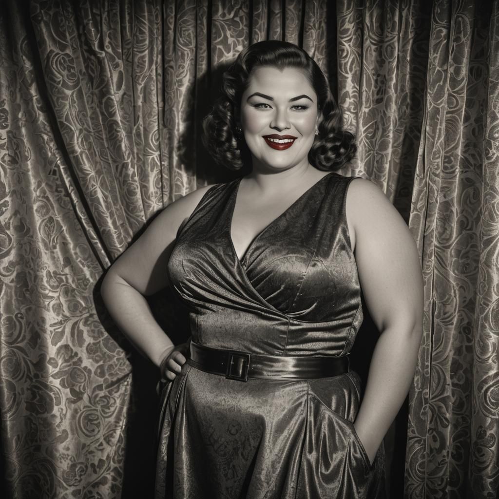 Film Noir Portrait of Voluptuous Woman in Hollywood Studio