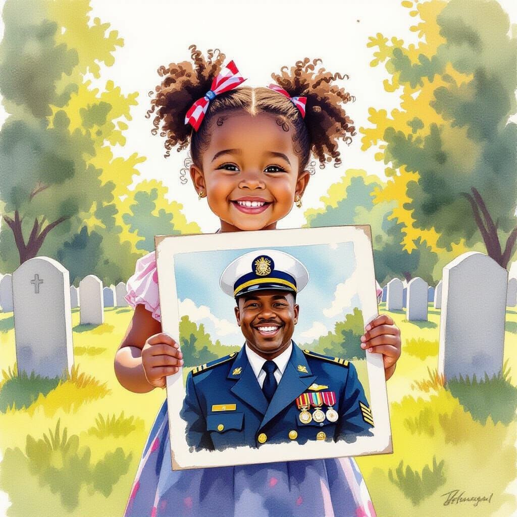 Girl Honors Grandfather at Cemetery on Veterans Day