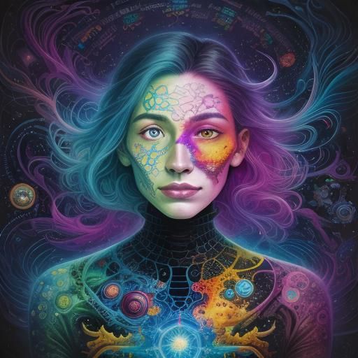 Surreal Scientist Searches Mind in Vibrant Watercolor