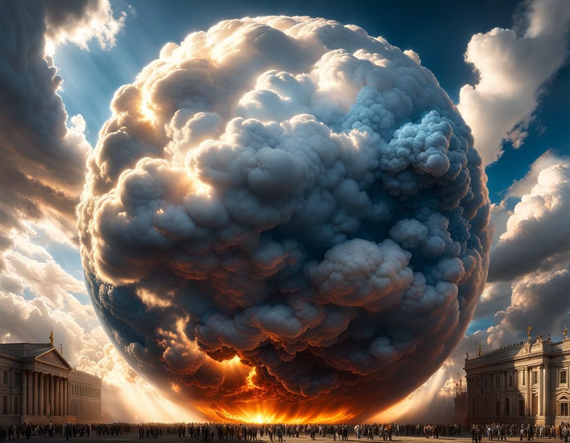 Epic Cloud Sphere Depicts Good vs Evil