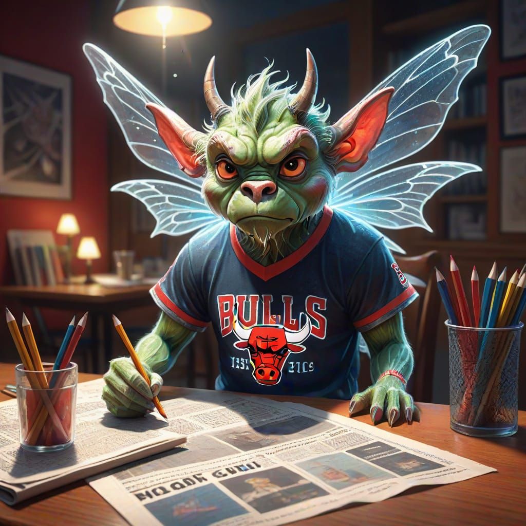 Fairy-Tale Creature Reads Newspaper: Digital Illustration