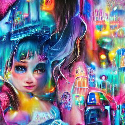 Girl in Glittering Cyberpunk Candyland Wonderland