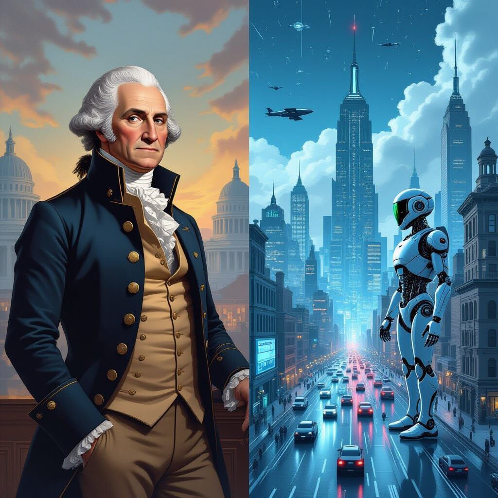 George Washington Meets Futuristic Cityscape