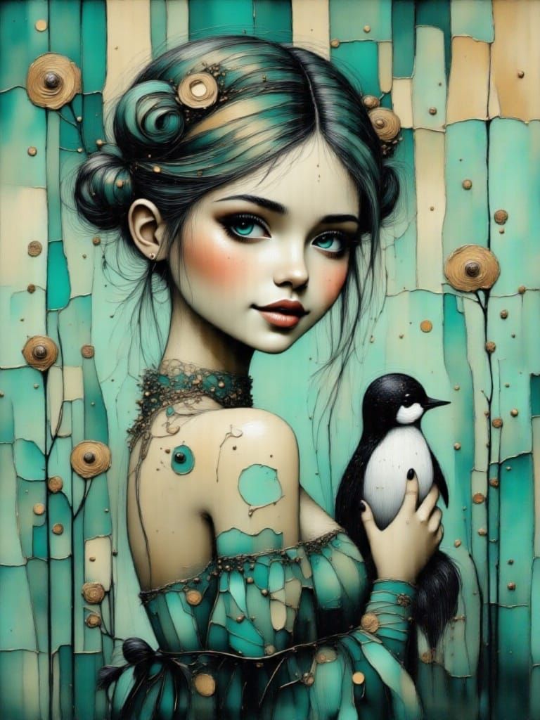 Woman in Corset Dress Holding Toy Penguin