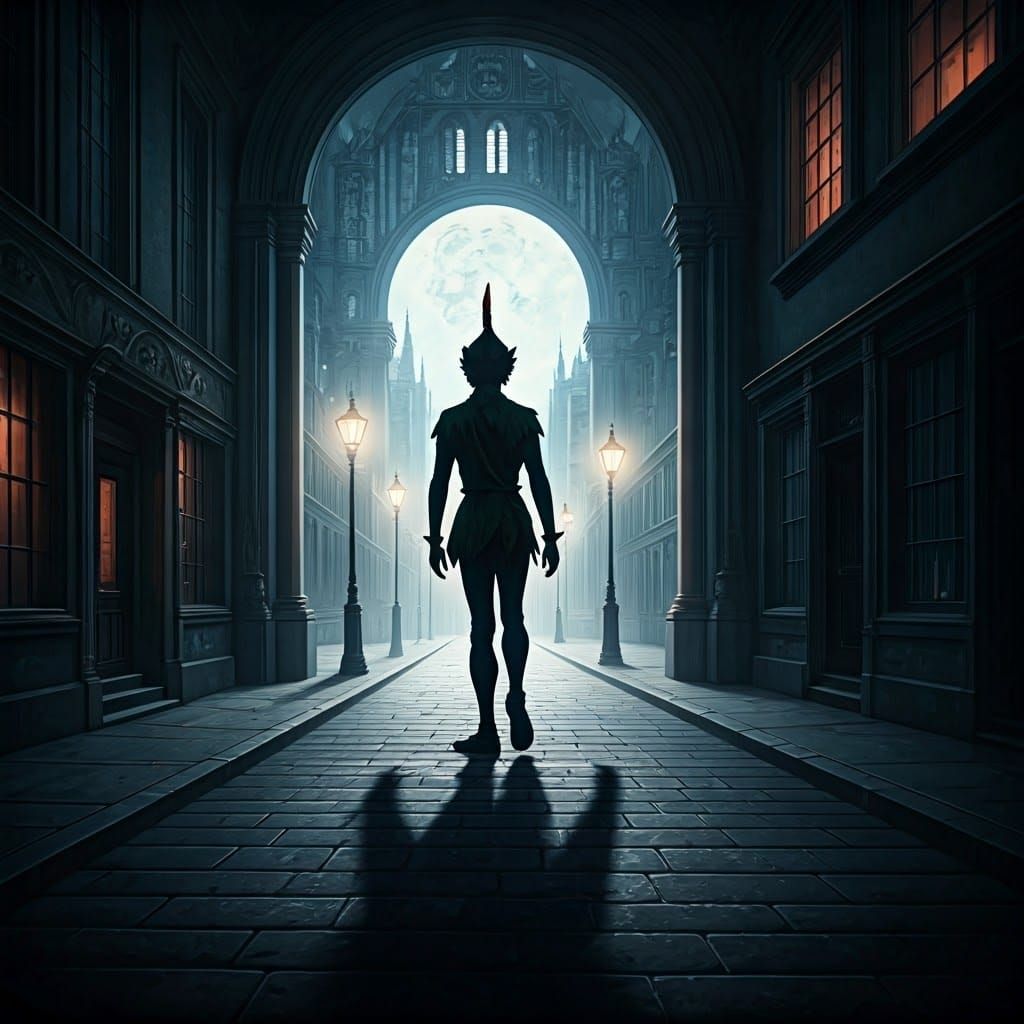 Peter Pan's Shadow Cast on Moonlit London Street
