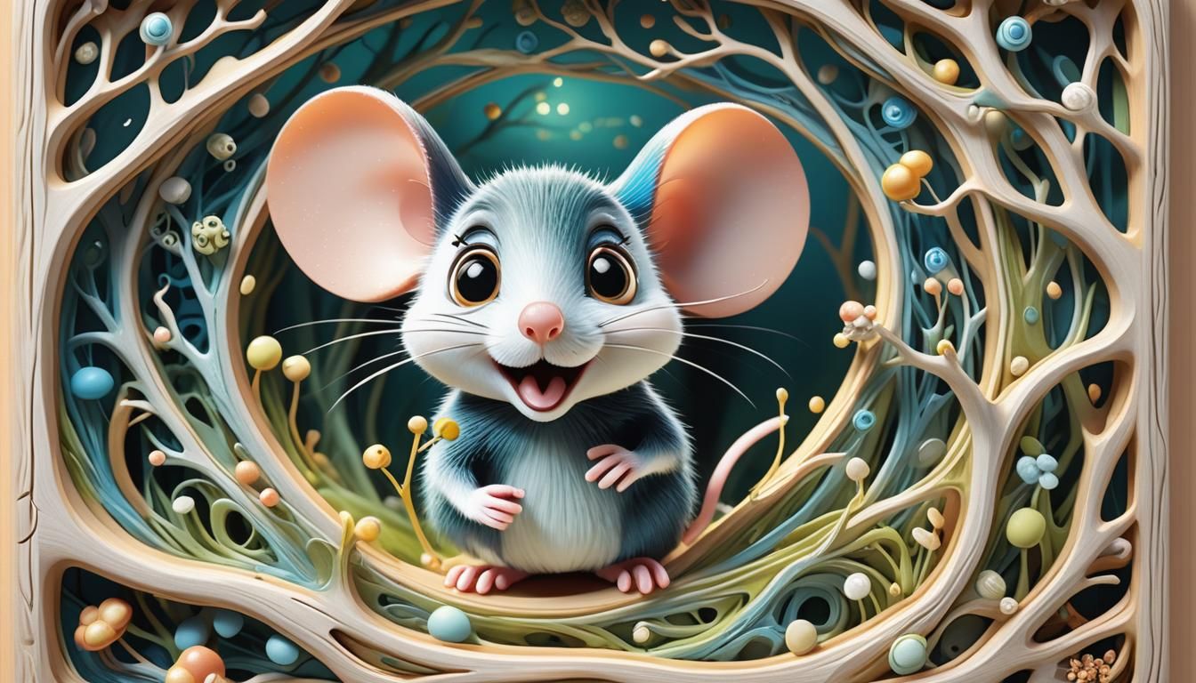 Cheerful 3D Mouse Emerges from Picture Frame