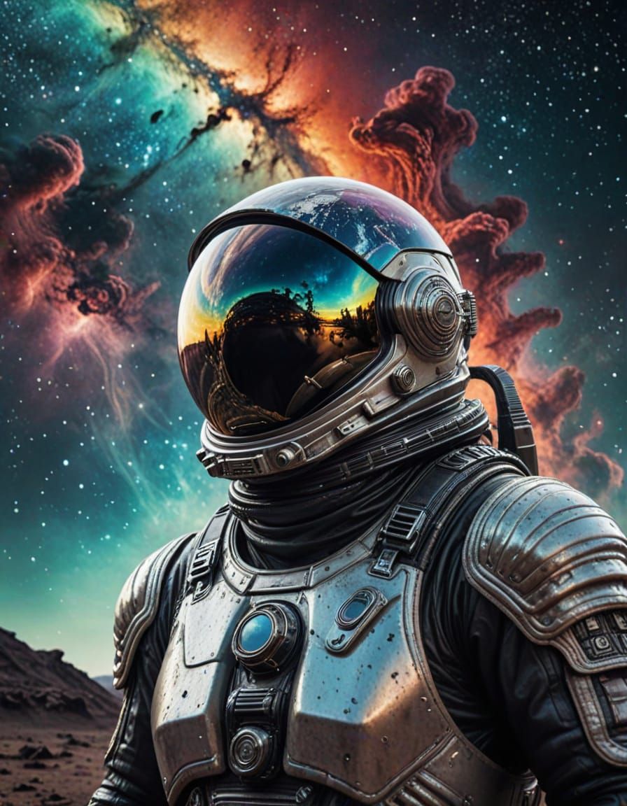 Astronaut Gazing at Nebula in Surreal Style