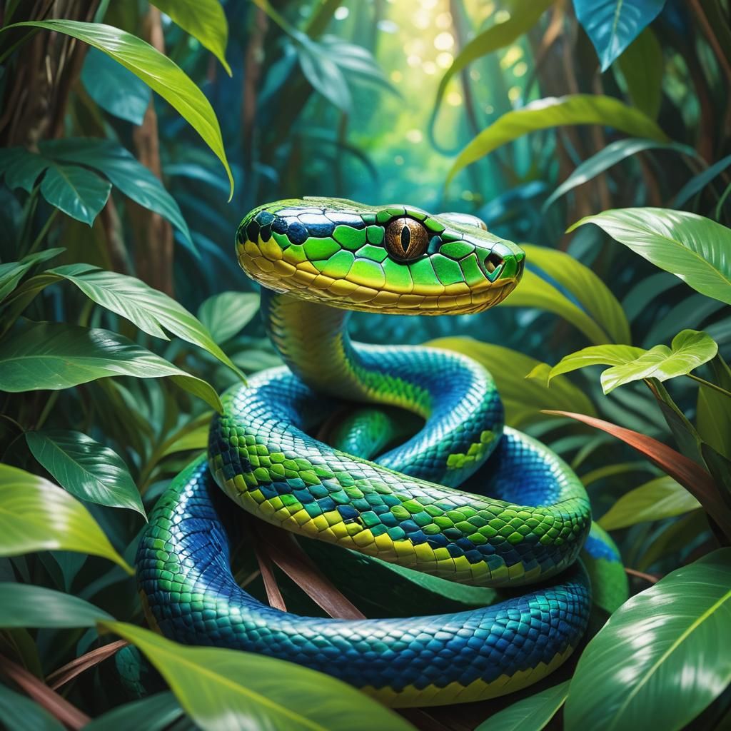 Vibrant Jungle Snake in Tropical Impressionism Style