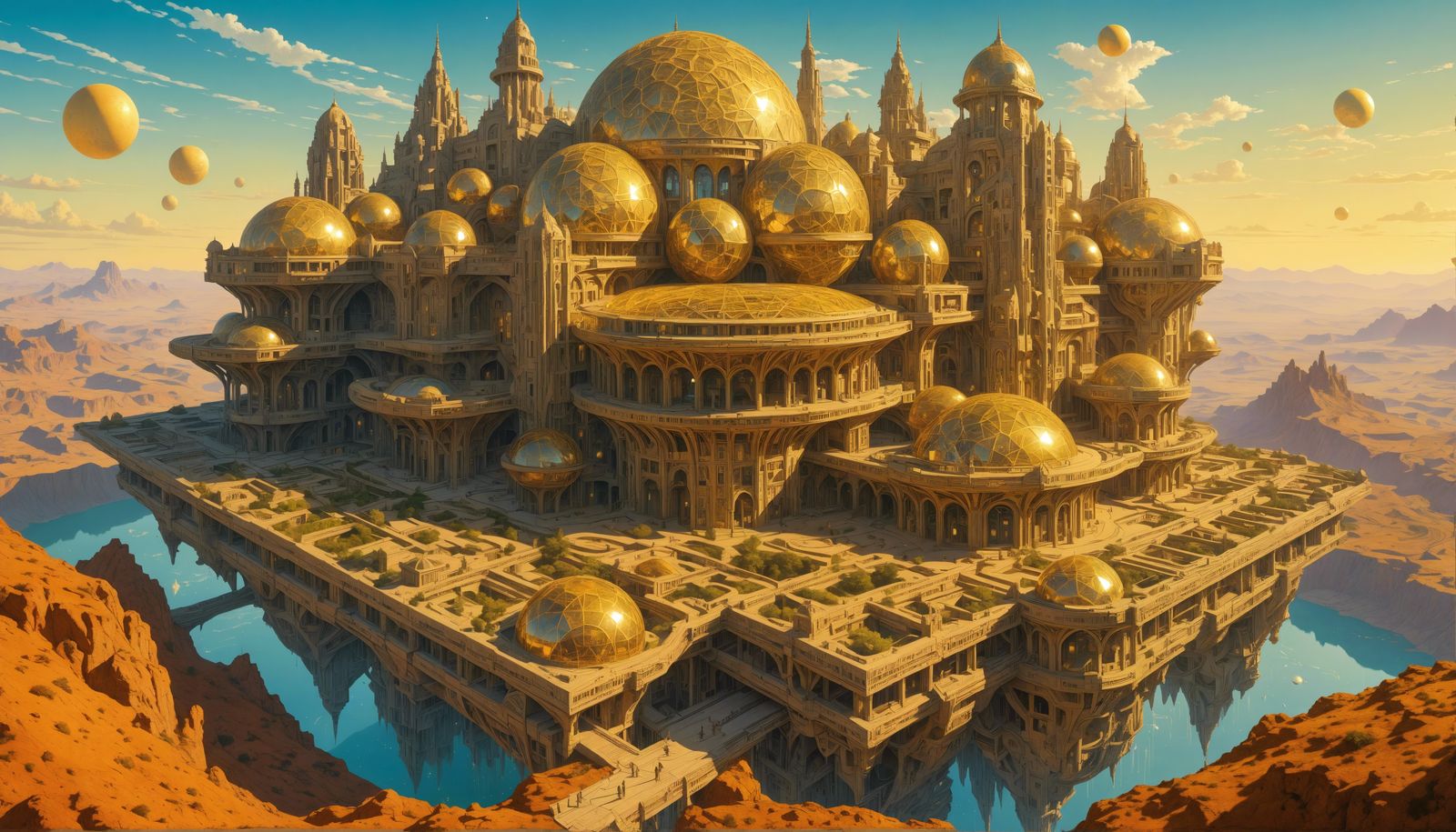 Sci-Fi Techno Palace in Golden Light