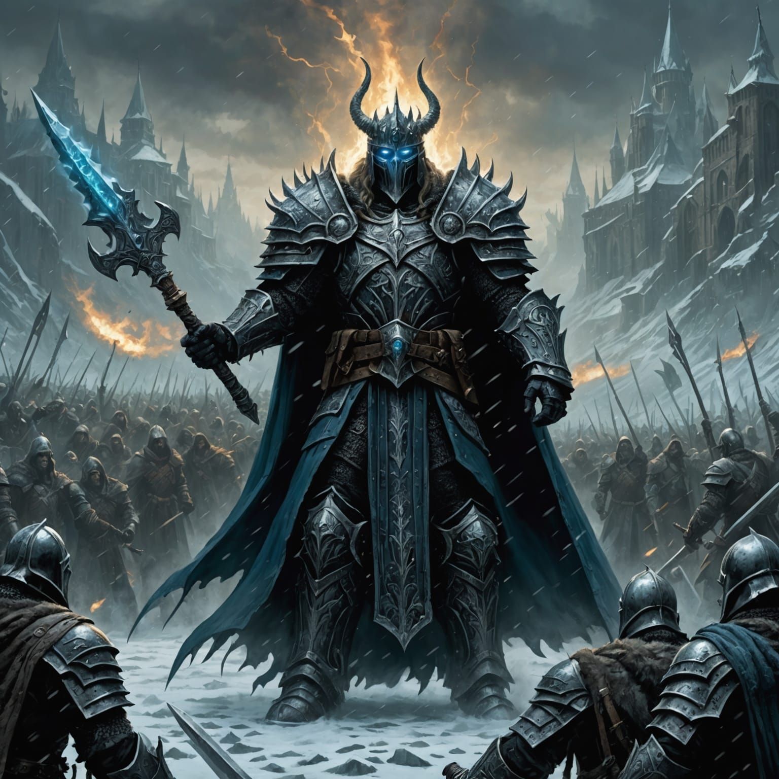 Lich King Summons Undead Army in Horror Art Style