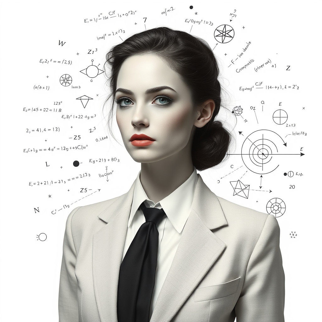 Futuristic Woman Surrounded by Scientific Symbols