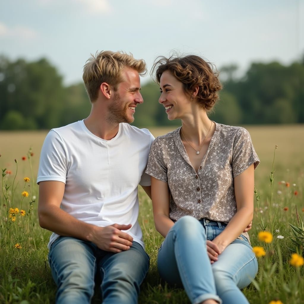 Two Farm Boys in Love on Meadow Fence