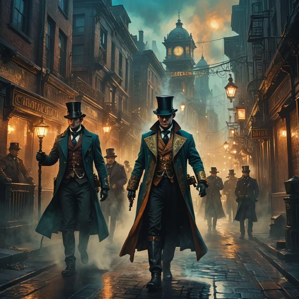 Clockwork Police Apprehend Gangster in Steampunk City