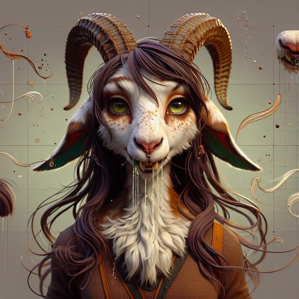 Anthropomorphic Goat Girl in Fantasy Concept Art Style