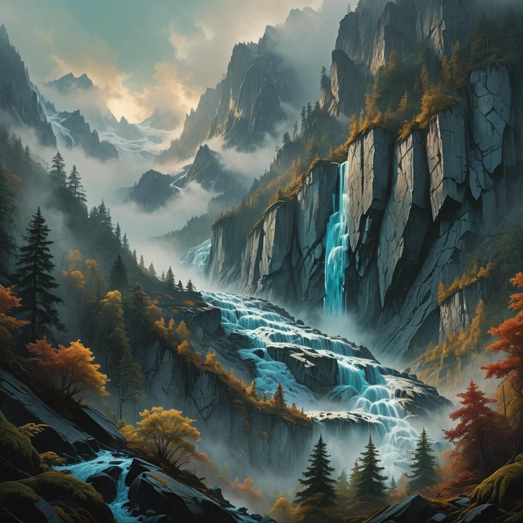 Glacier Forest Landscape in Beksiński-Inspired Style