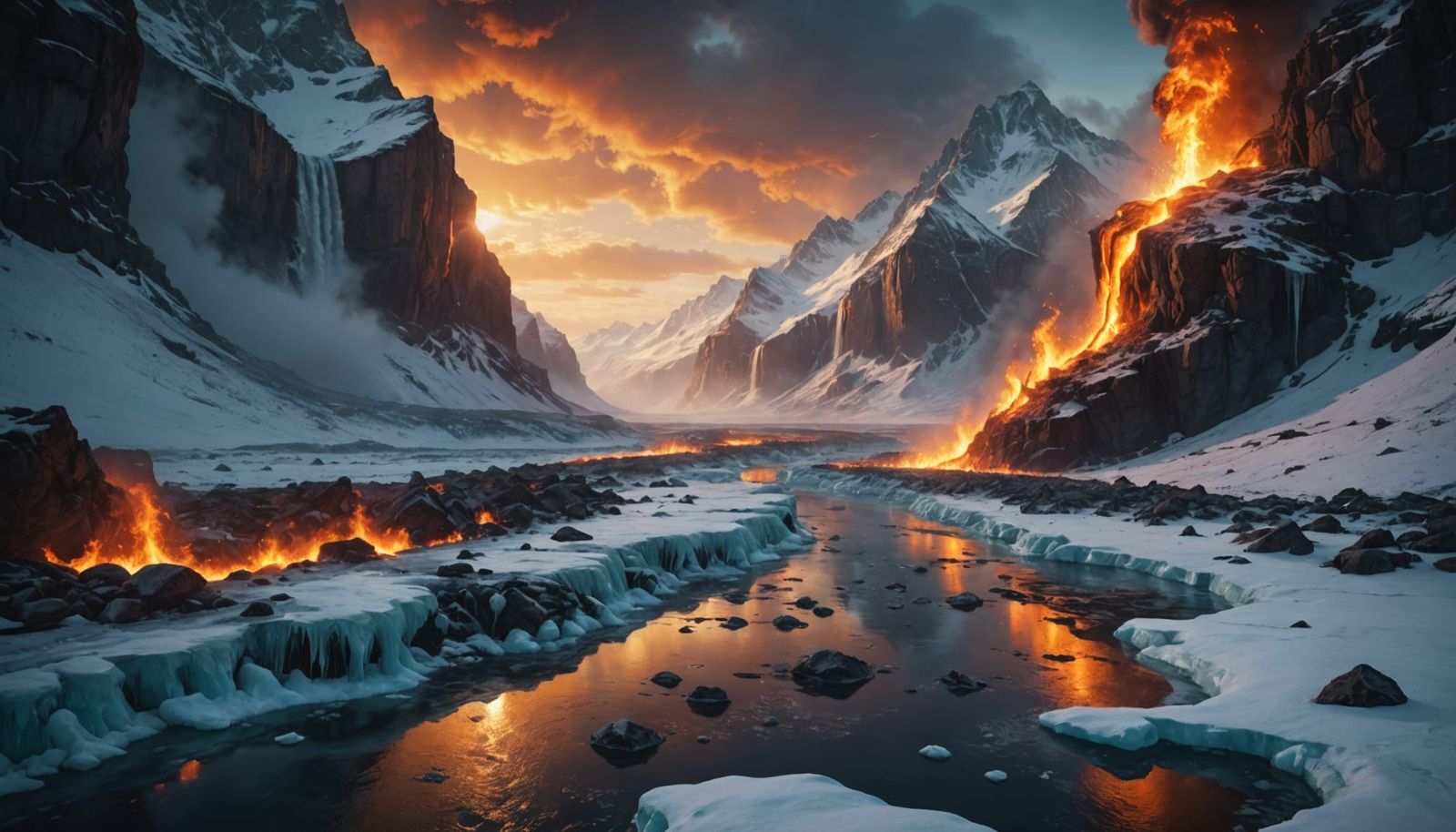 Inferno Meets Frozen Wasteland in Surreal Landscape