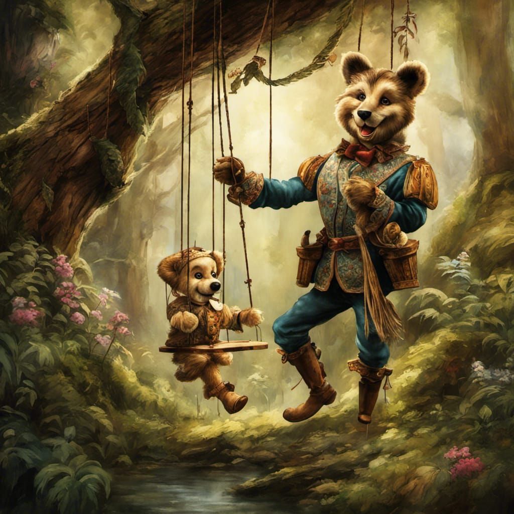 Friendly Wooden Marionette Spreading Kindness in Detailed Fo...